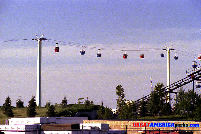 towers four and three
Gurnee, IL -- 1980
Towers four (left) and three (right) are seen here. In the foreground are building materials for the construction of the [i]American Eagle[/i] wooden roller coaster. Behind the building materials is the tunnel exit on the [i]Demon[/i] roller coaster.
Keywords: Gurnee