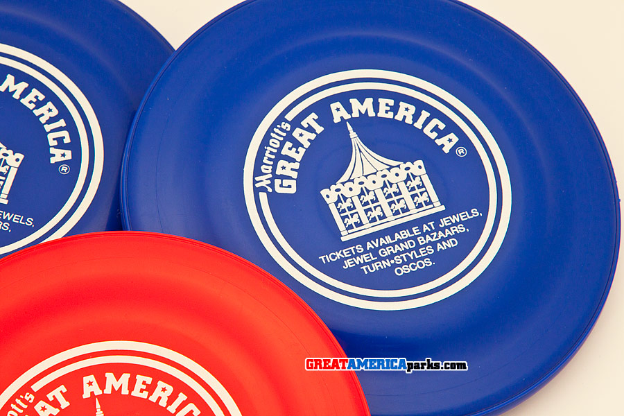 Marriott's GREAT AMERICA discs
These Frisbee-like discs were included in Marriott's GREAT AMERICA Fun Kits distributed through Jewel/Osco retail outlets with the purchase of Marriott's GREAT AMERICA advance tickets. 
Keywords: souvenir promo jewel osco
