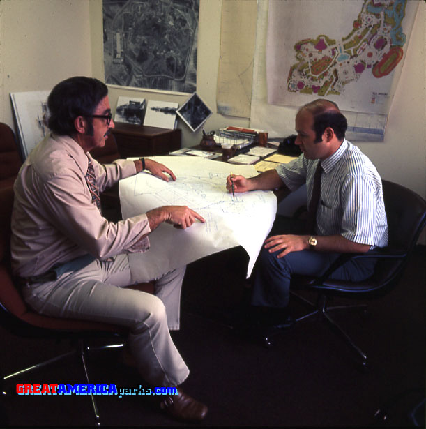 R. Duell and Associates
Marriott's GREAT AMERICA designers are at work at R. Duell and Associates. The drawing on the wall was for another job. It was labeled "OLD INDIANA".

