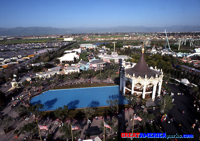 Columbia from tower
Santa Clara, CA
This view from the tower shows the Carousel Columbia and the entire reflecting pool in Santa Clara.
