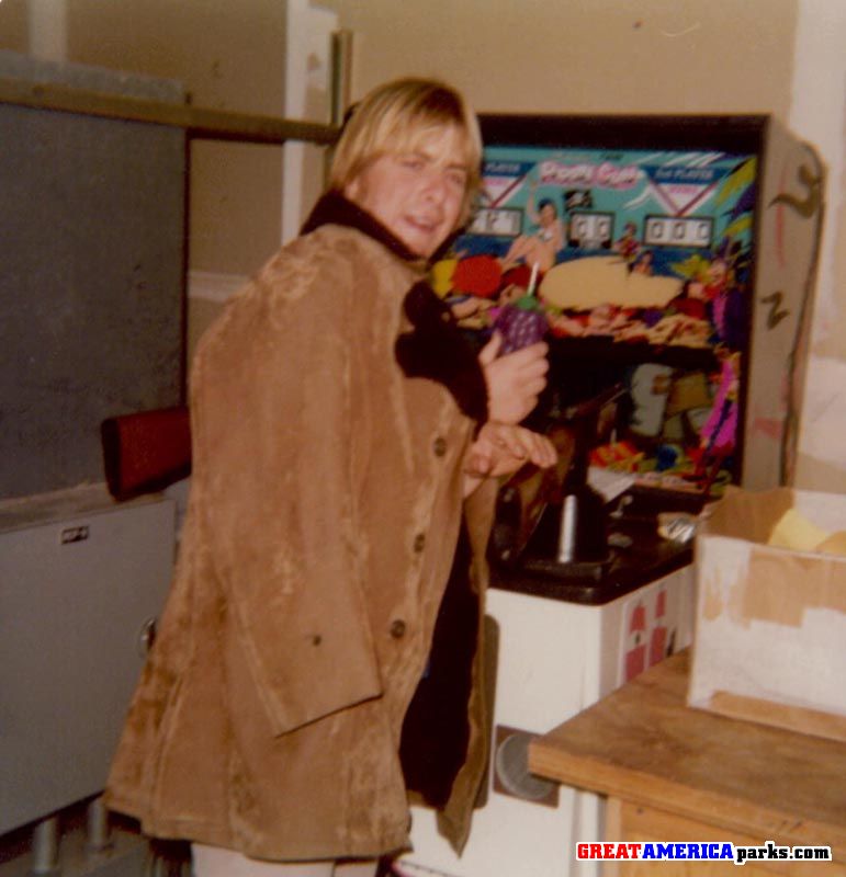 Simon Pickard racking up pinball points in his infamous pimp coat.
