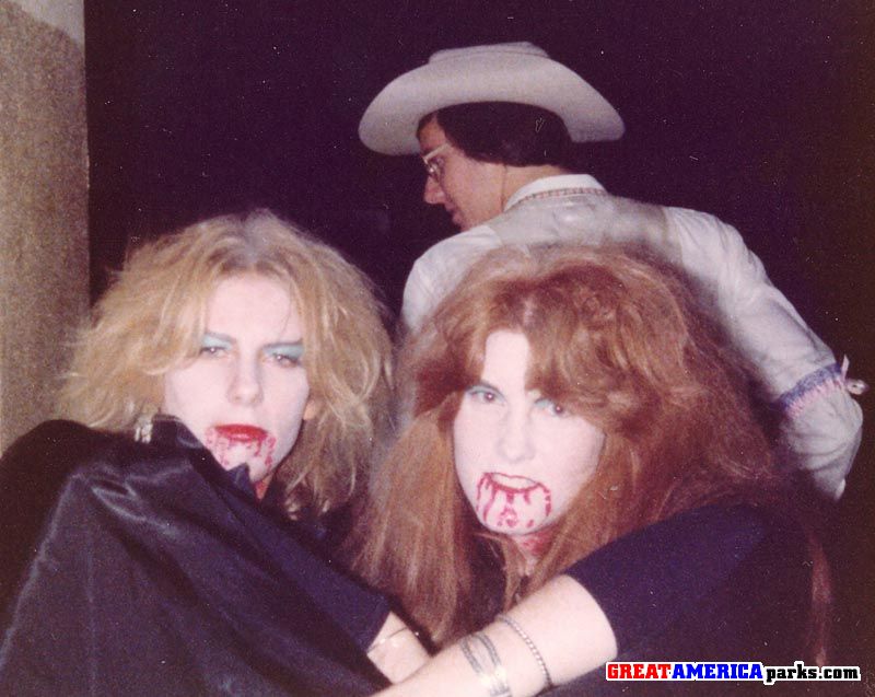 Mary Whitehead and Carol Krieg getting ready for the Rocky Horror Picture Show.

