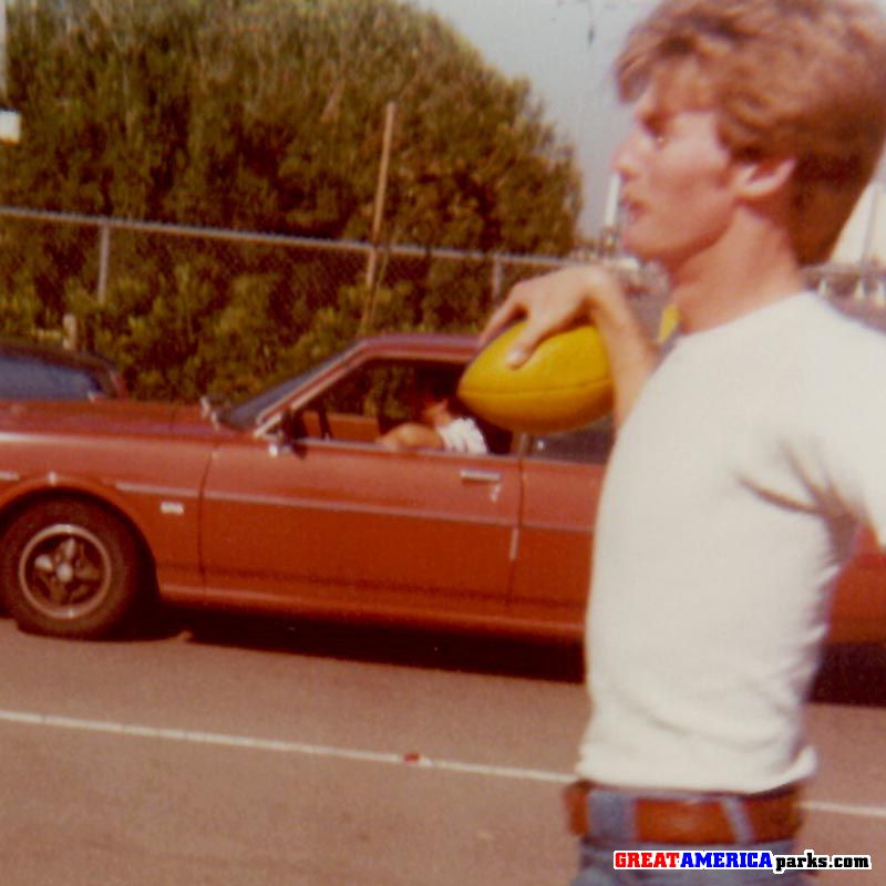 Bryan Malone (all 98 pounds) celebrating a TD in the Disneyland parking lot
